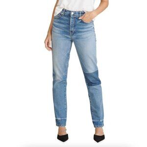 Veronica Beard Ryleigh High Rise Slim Straight Patched Jeans